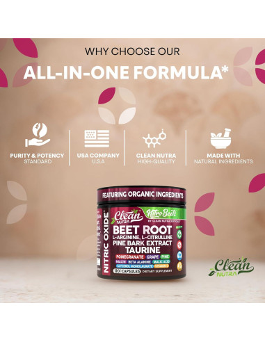 Cápsulas de Remolacha Orgánica Clean Nutra - 120 Unidades