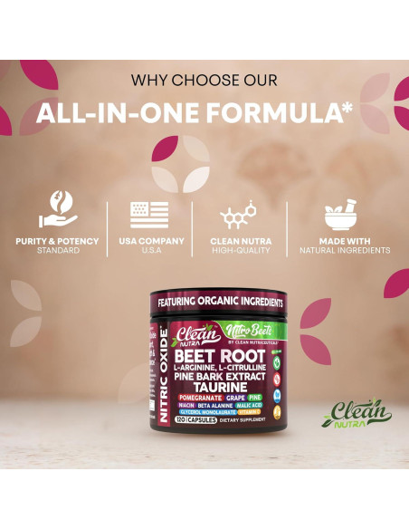 Cápsulas de Remolacha Orgánica Clean Nutra - 120 Unidades
