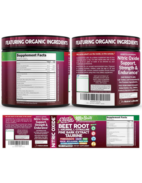 Cápsulas de Remolacha Orgánica Clean Nutra - 120 Unidades