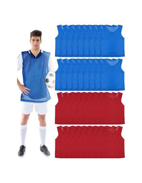 36 Chalecos de Entrenamiento para Adultos y Jóvenes - Rojo y Azul