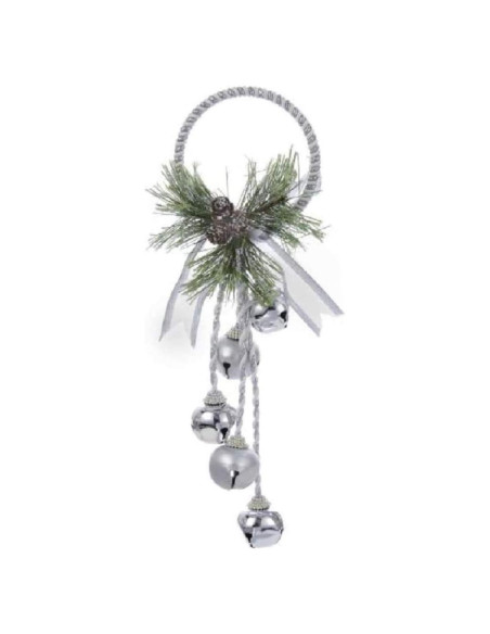 Campana de Metal Plateada y Blanca Kurt Adler J3635 33 cm