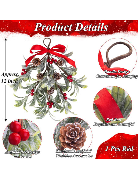 Adorno de Muérdago Artificial Navidad Mntrprko 30 cm Rojo