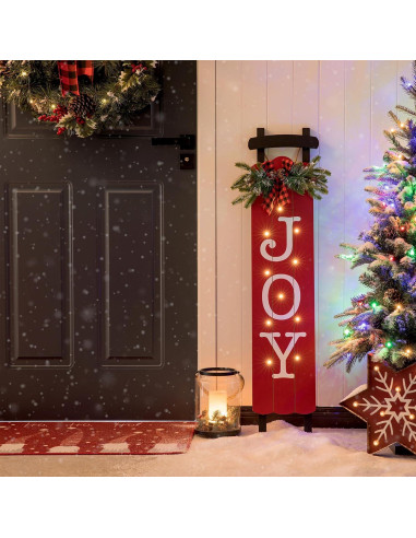 Señal de Trineo Iluminada Glitzhome 101.6 cm Alegría Navidad