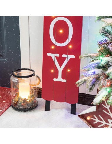 Señal de Trineo Iluminada Glitzhome 101.6 cm Alegría Navidad