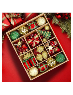 Set de 82 Bolas de Navidad Alupssuc Irrompibles Dorado, Rojo y Verde