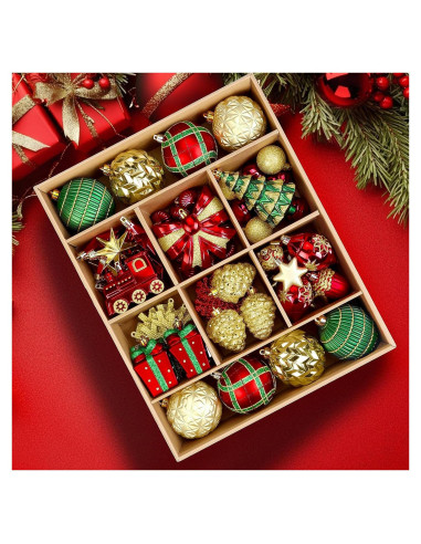 Set de 82 Bolas de Navidad Alupssuc Irrompibles Dorado, Rojo y Verde