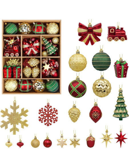 Set de 82 Bolas de Navidad Alupssuc Irrompibles Dorado, Rojo y Verde