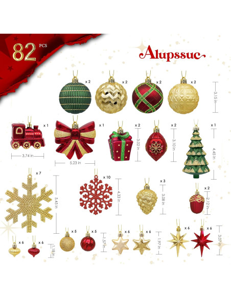 Set de 82 Bolas de Navidad Alupssuc Irrompibles Dorado, Rojo y Verde