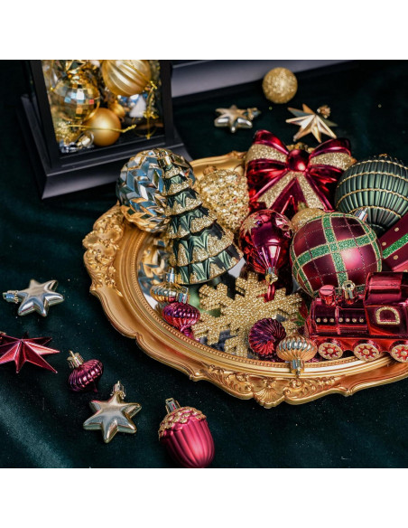 Set de 82 Bolas de Navidad Alupssuc Irrompibles Dorado, Rojo y Verde