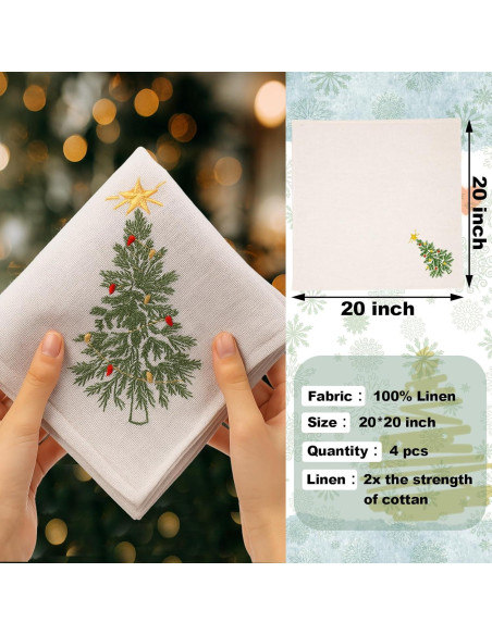 Juego de Servilletas de Lino Newwiee 4 Piezas 51x51 cm Bordadas