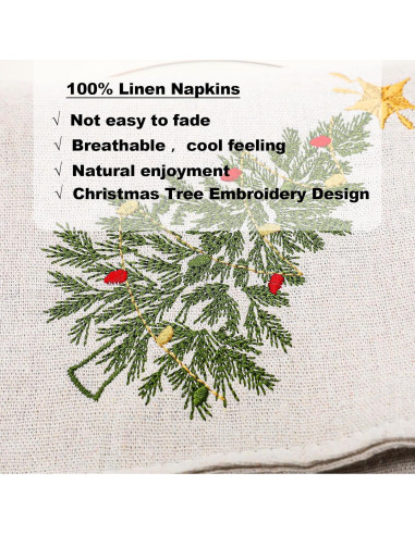 Juego de Servilletas de Lino Newwiee 4 Piezas 51x51 cm Bordadas