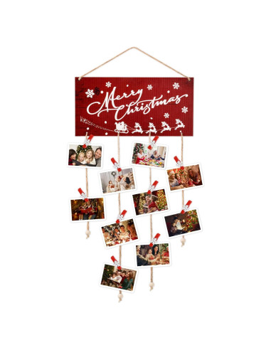 Soporte de Tarjetas Navideñas Aucpod Madera Rojo 30 Clips