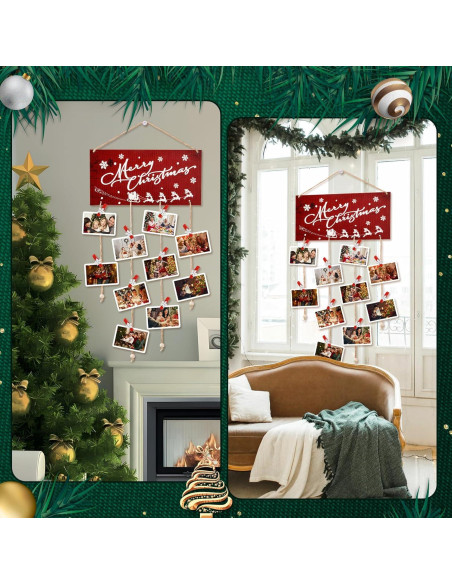 Soporte de Tarjetas Navideñas Aucpod Madera Rojo 30 Clips