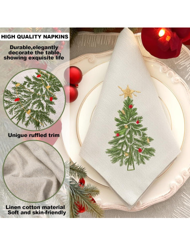 Juego de Servilletas de Lino Newwiee 4 Piezas 51x51 cm Bordadas