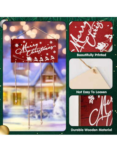 Soporte de Tarjetas Navideñas Aucpod Madera Rojo 30 Clips