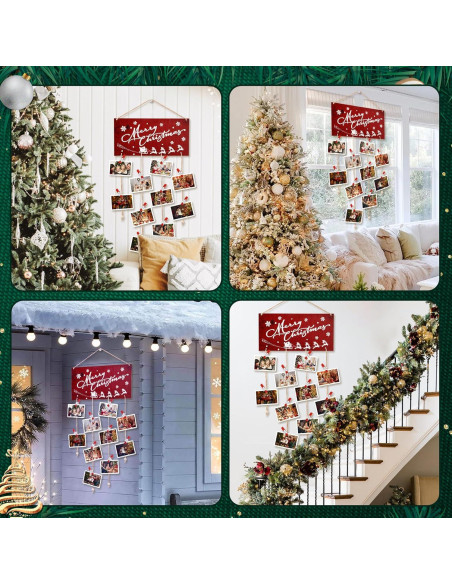 Soporte de Tarjetas Navideñas Aucpod Madera Rojo 30 Clips