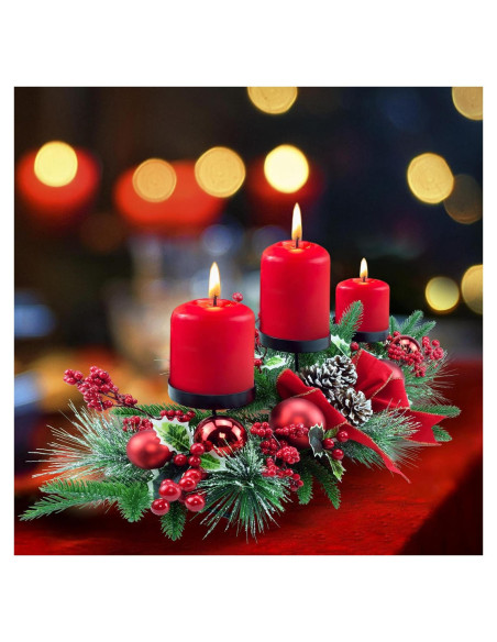 Candelabro Triple de Navidad YULETIME 71 cm con Adornos Rojos