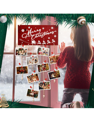 Soporte de Tarjetas Navideñas Aucpod Madera Rojo 30 Clips