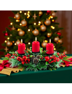 Candelabro Triple de Navidad YULETIME 71 cm con Adornos Rojos 2