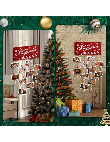 Soporte de Tarjetas Navideñas Aucpod Madera Rojo 30 Clips