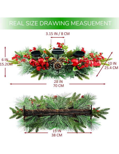 Candelabro Triple de Navidad YULETIME 71 cm con Adornos Rojos