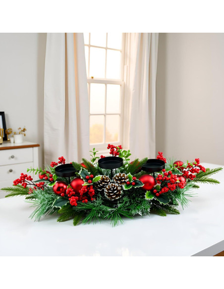 Candelabro Triple de Navidad YULETIME 71 cm con Adornos Rojos