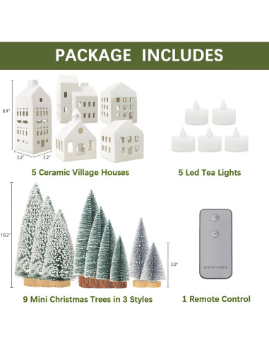 Conjunto de Pueblo Navideño 5 Casas Cerámica Iluminadas Control Remoto