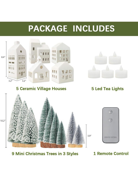 Conjunto de Pueblo Navideño 5 Casas Cerámica Iluminadas Control Remoto
