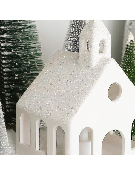 Conjunto de Pueblo Navideño 5 Casas Cerámica Iluminadas Control Remoto