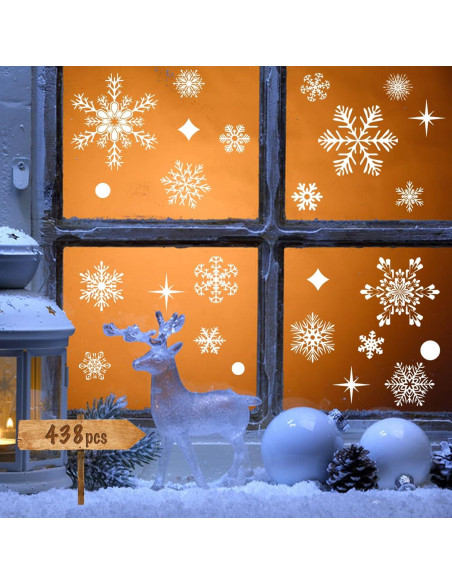 Calcomanías de Ventana Navideñas NEWMIAO 438 Piezas Copo de Nieve