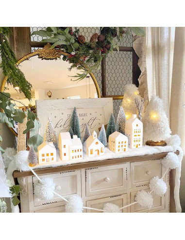 Conjunto de Pueblo Navideño 5 Casas Cerámica Iluminadas Control Remoto