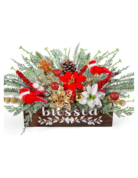 Centro de Mesa Navideño Dlerom con Poinsettia y Berries Rojas