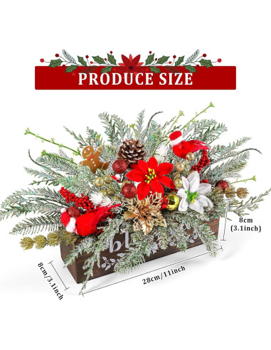 Centro de Mesa Navideño Dlerom con Poinsettia y Berries Rojas