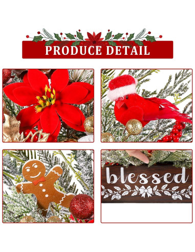 Centro de Mesa Navideño Dlerom con Poinsettia y Berries Rojas