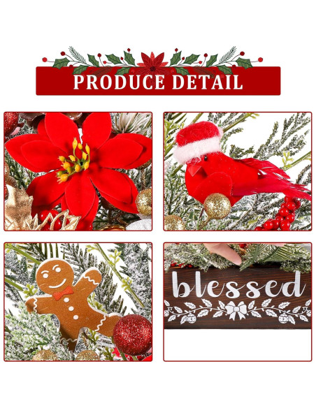 Centro de Mesa Navideño Dlerom con Poinsettia y Berries Rojas