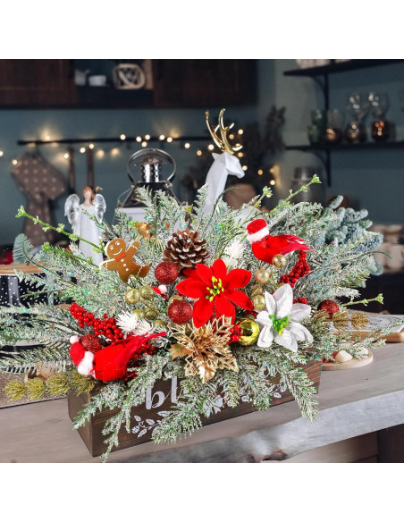 Centro de Mesa Navideño Dlerom con Poinsettia y Berries Rojas