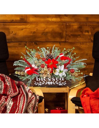 Centro de Mesa Navideño Dlerom con Poinsettia y Berries Rojas