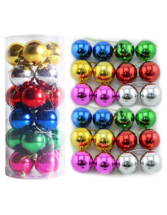 24 Bolas de Navidad 40mm Plástico Colores Adornos Decorativos