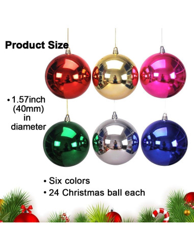 24 Bolas de Navidad 40mm Plástico Colores Adornos Decorativos
