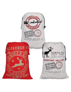 JOYIN 3 Bolsas de Regalo de Lona Navidad 66x48cm Reutilizables