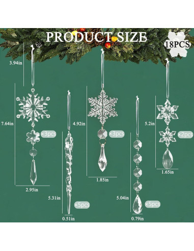18 Adornos de Copo de Nieve Acrílico GuassLee para Navidad