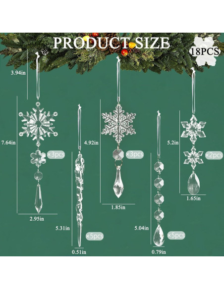 18 Adornos de Copo de Nieve Acrílico GuassLee para Navidad