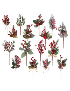 Ramas Artificiales Navideñas LOMIMOS 16 Piezas Baya Roja