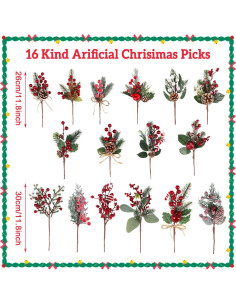 Ramas Artificiales Navideñas LOMIMOS 16 Piezas Baya Roja 2