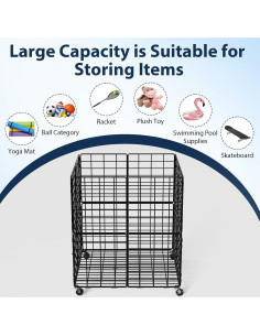 Carrito de Almacenamiento de Pelotas Nandae 62x62x70 cm con Ruedas 2