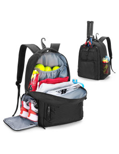 Mochila de Tenis DSLEAF para 2 Raquetas y Zapatos - Negro
