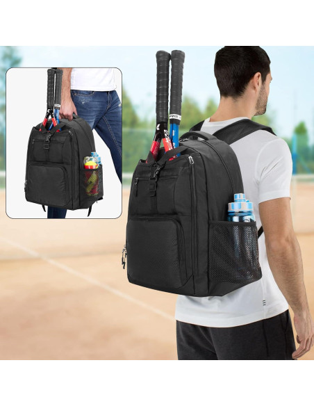 Mochila de Tenis DSLEAF para 2 Raquetas y Zapatos - Negro