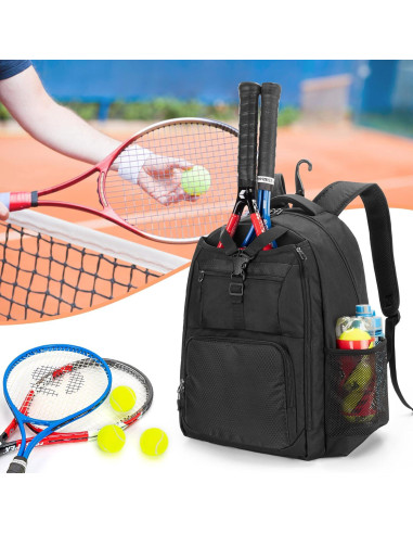 Mochila de Tenis DSLEAF para 2 Raquetas y Zapatos - Negro