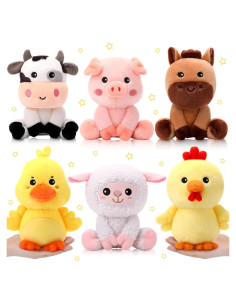 Juego de 6 Animales de Peluche de Granja RoundFunny 18 cm