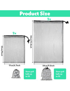 Bolsas de Malla Grevosea para Pelotas de Golf - 4 Pcs, 2 Tamaños 2